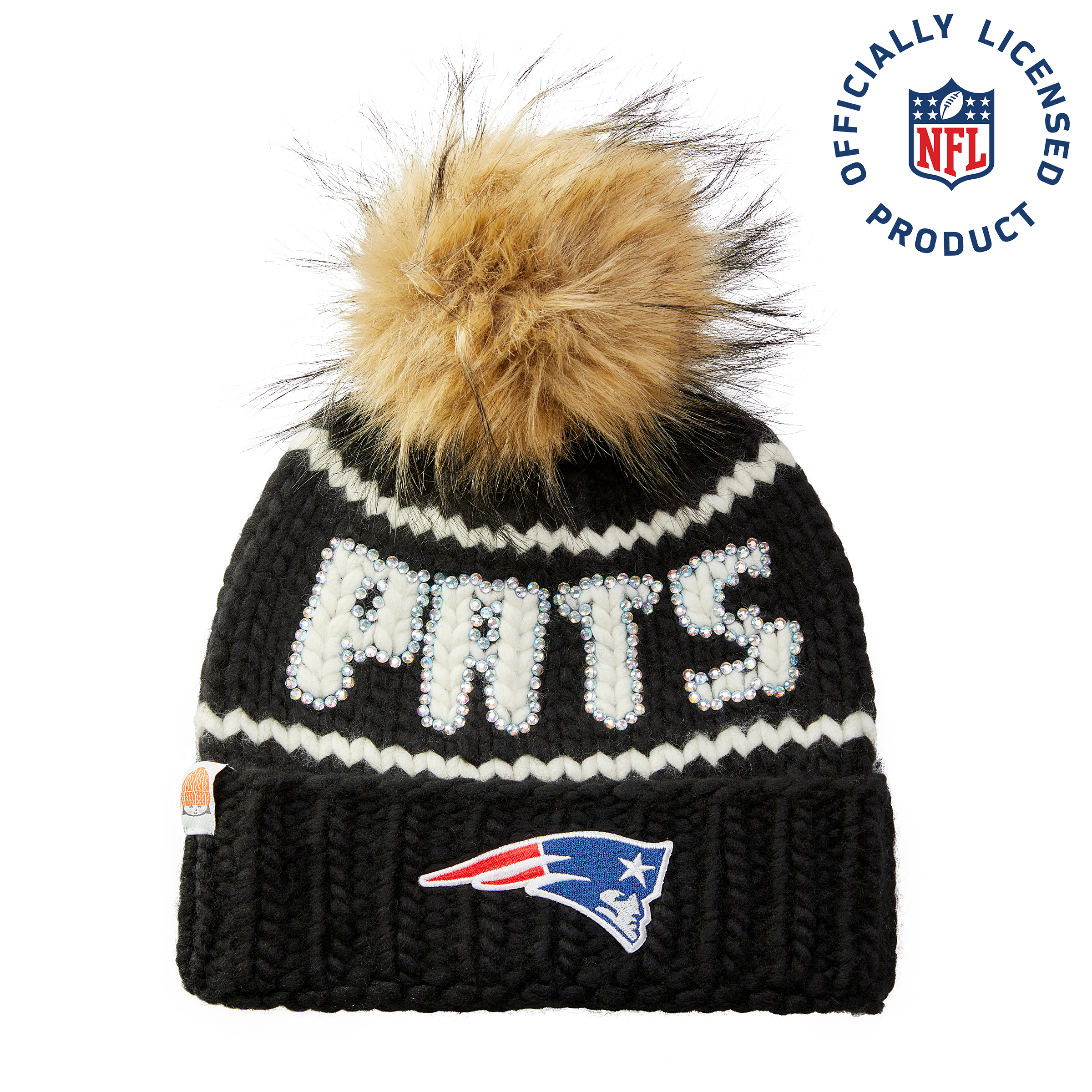 The Pats NFL Rhinestone Beanie with Faux Fur Pom