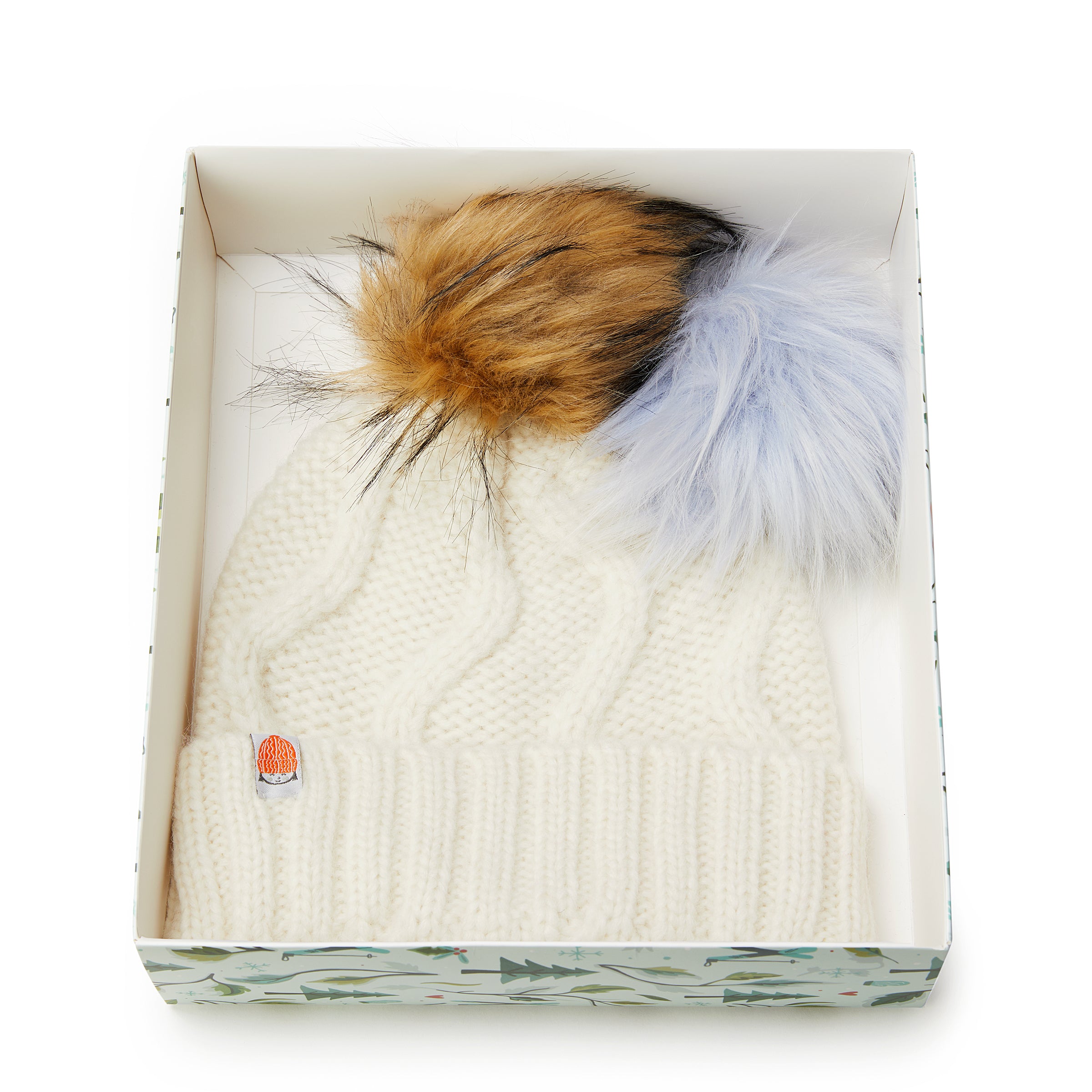 The Beacon Beanie White with Light Blue Fom Fom Gift Set