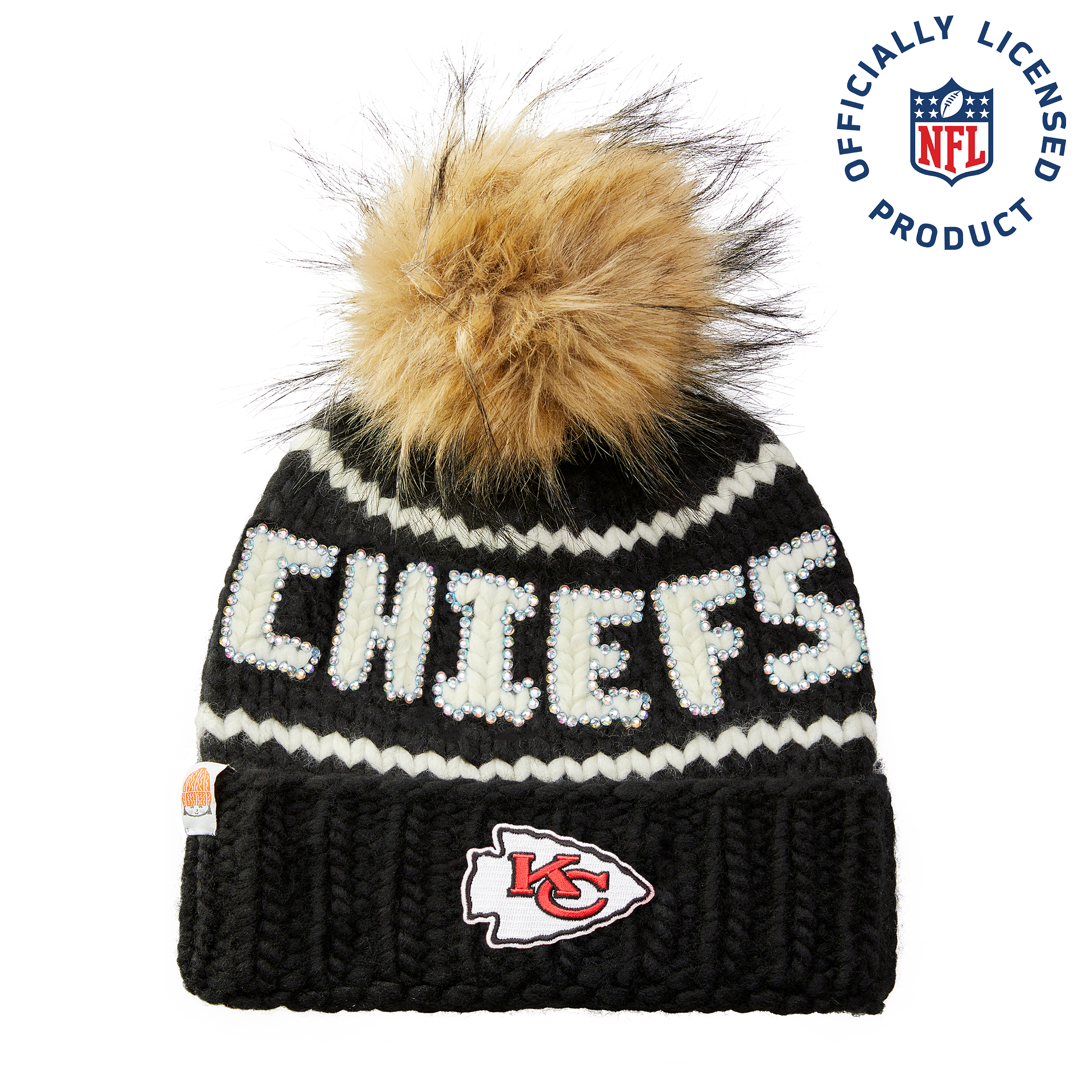 The Chiefs NFL Rhinestone Beanie with Faux Fur Pom