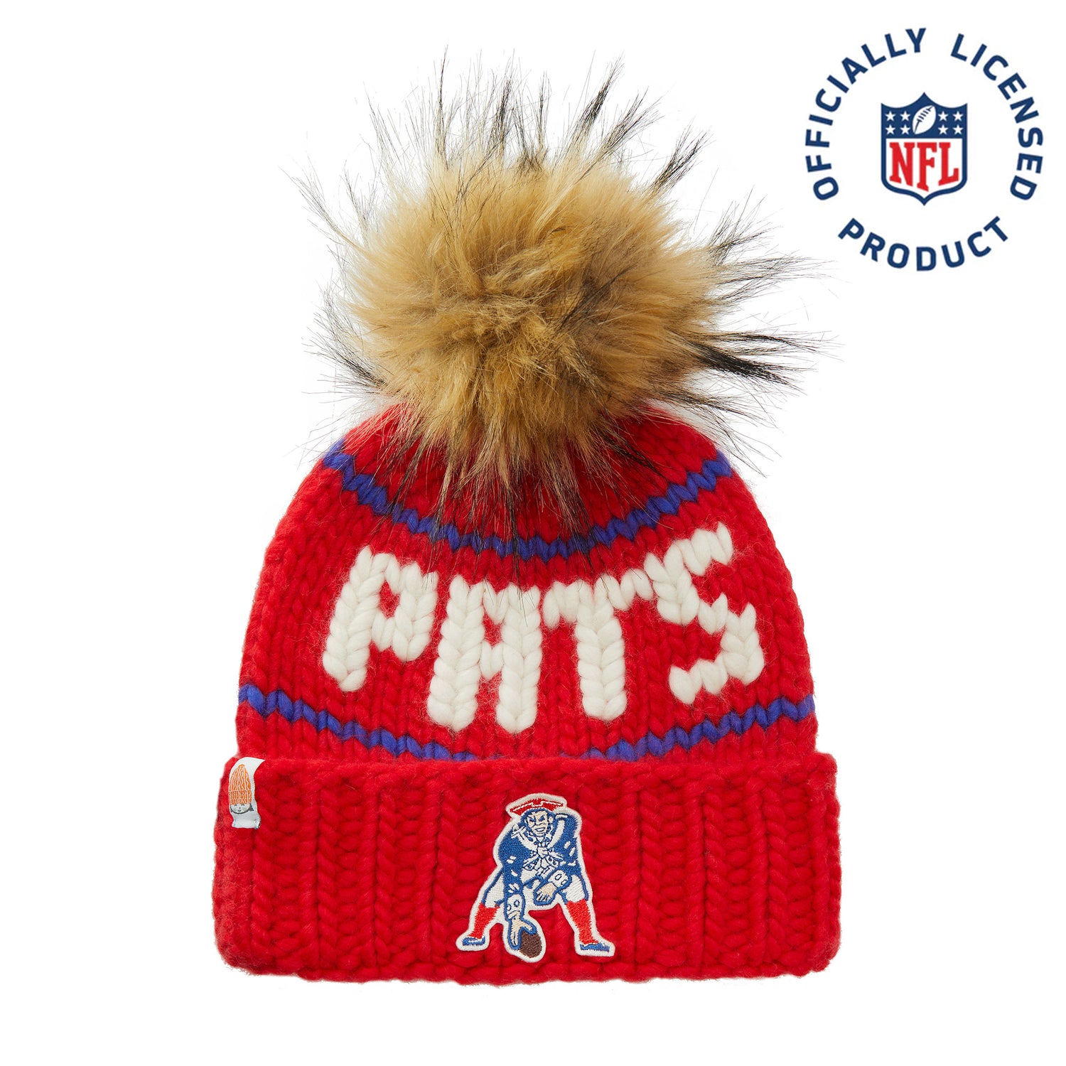 The Retro NFL Pats Beanie with Faux Fur Pom