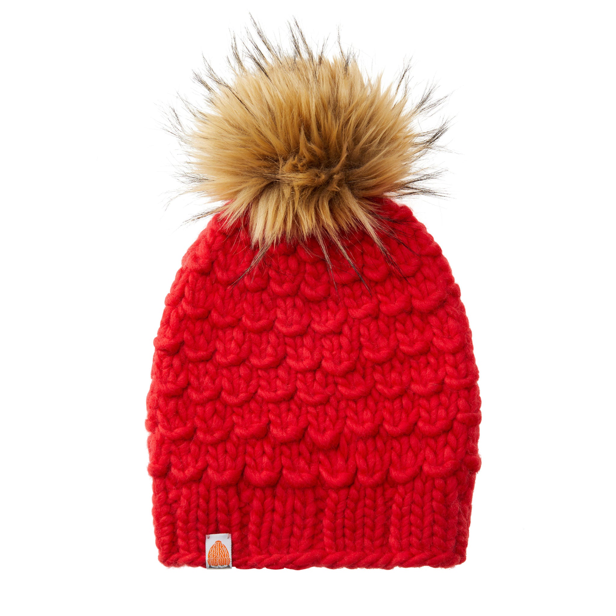 Spindrift order beanie | 100% Merino wool beanie | chunky knit | yarn pom-pom | winter hat | red | blue | cable hat - by Timber Ridge Knits